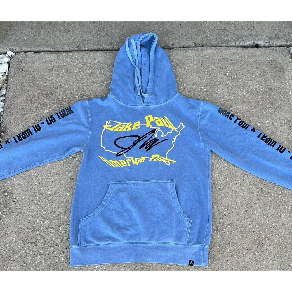 JAKE PAUL 2018 American Tour double sided blue Hoodie Sweatshirt Mens Size Small